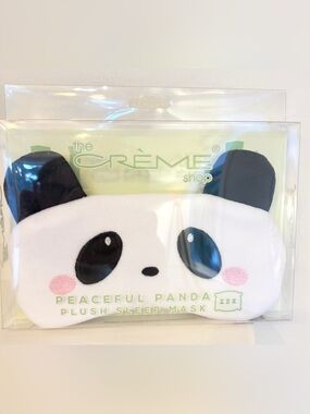 The Crème Shop Peaceful Panda Plush Sleep Mask - White & Black with Pink Cheeks